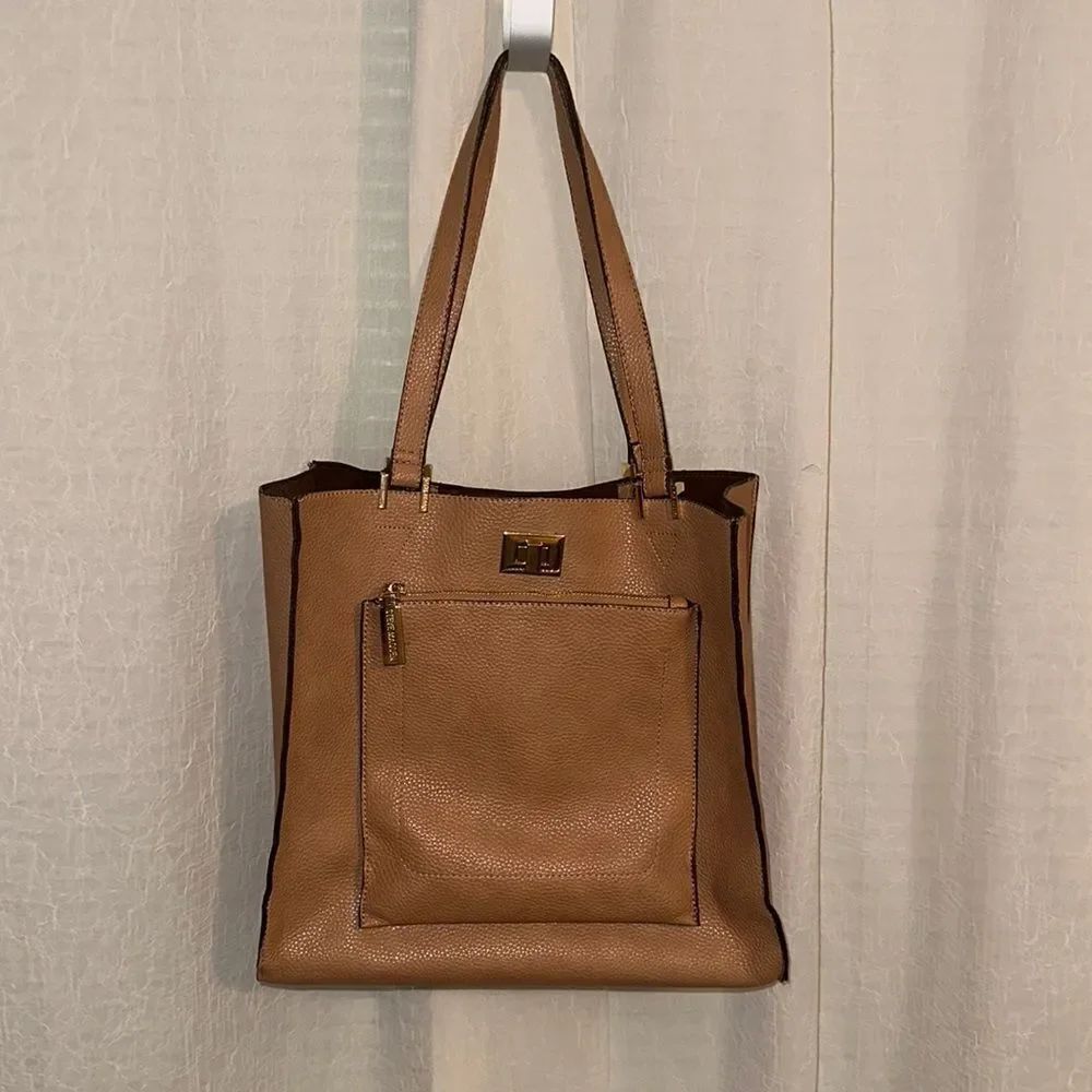 Steve Madden Tan Brown Faux Leather with Gold Tone Hardware Tote Bag Purse